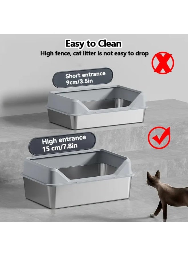 Cat Litter Tray Box Stainless Steel,Open Top Cat Litter Pan for Large Size Pet,Anti-splashing Cat Toilet,High Side,Free Scoop,Semi-Closed Removable Cat Toilet,Easy Cleaning - Image 4
